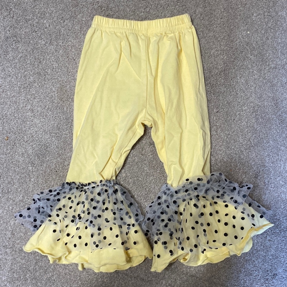 SHEIN Yellow Polka Dot Mesh Tiered Bell Bottom Flare Pull On Pants Size 12-18 M
